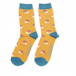 Mr Heron Festive Hedgehogs  Socks - Mustard